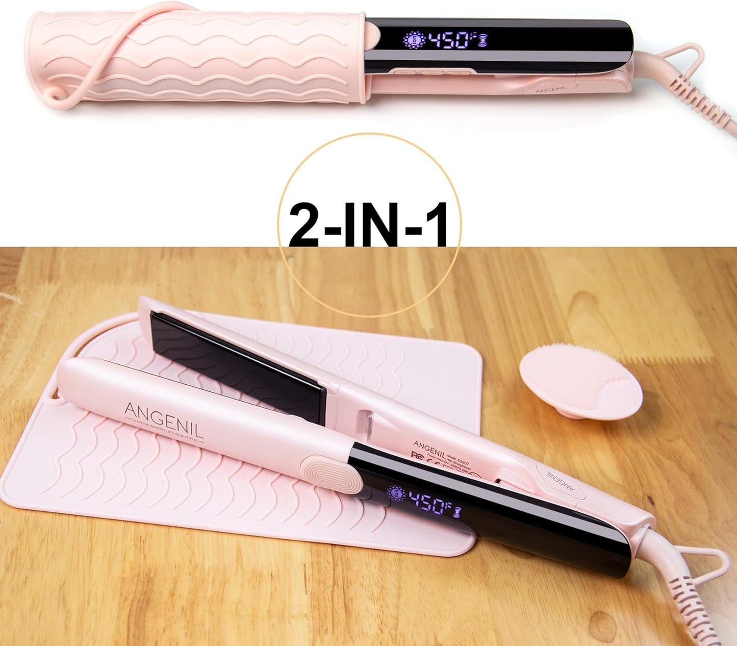 Plancha de Pelo Y Rizador De Titanio Angenil 2 en 1