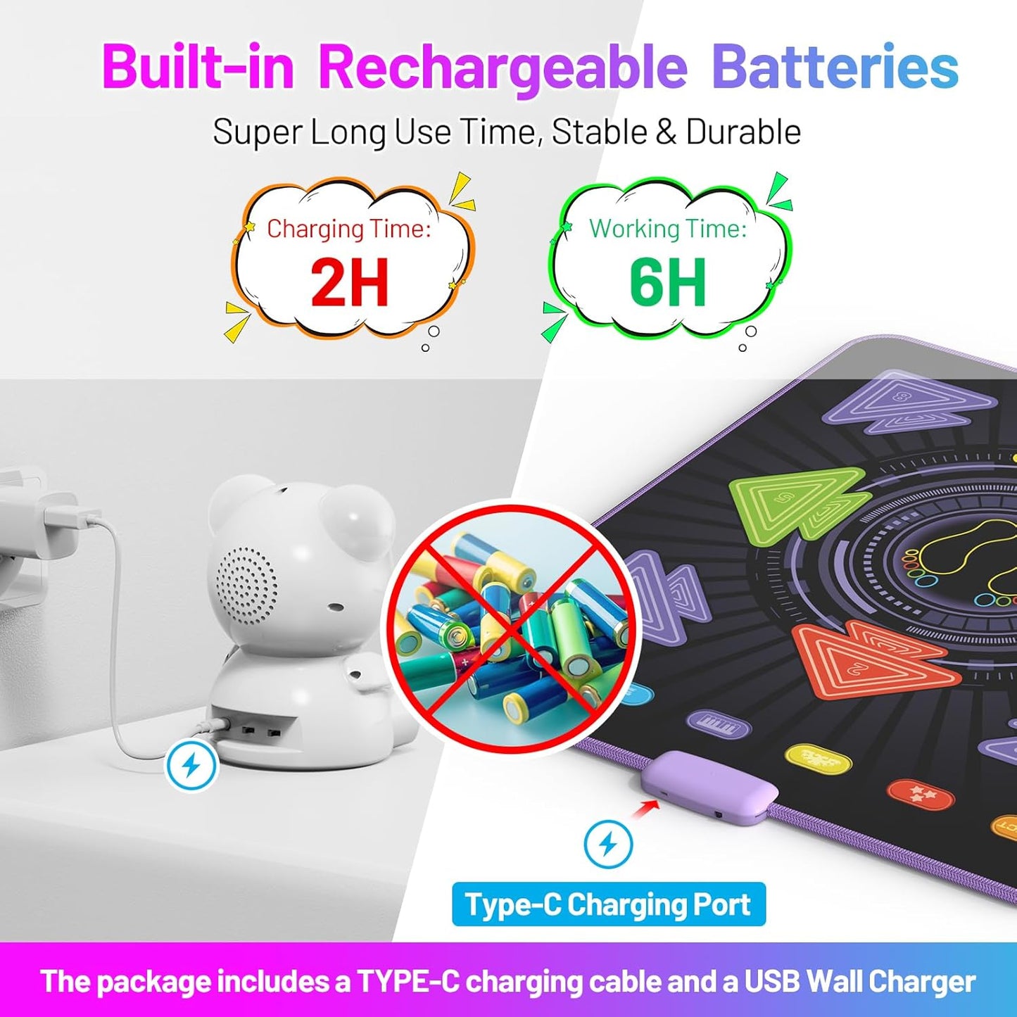 Tapete De Baile Recargable Para Niños Con Bluetooth 3+