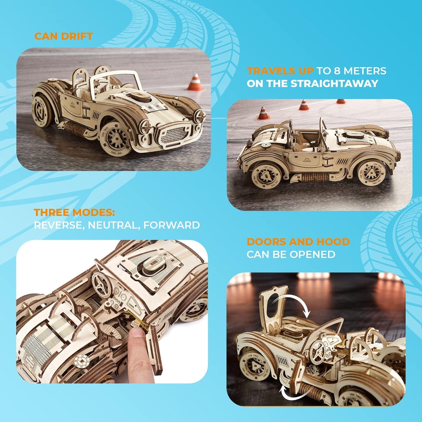 Rompecabezas 3D De Madera Cobra Racing Car Con Potente Motor De Resorte 370 Piezas