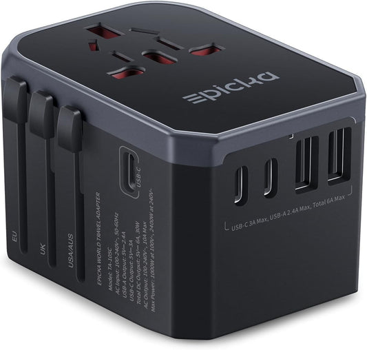 Adaptador De Enchufe Universal Epicka Con 3 Puertos USB-C Y 2 Puertos USB-A