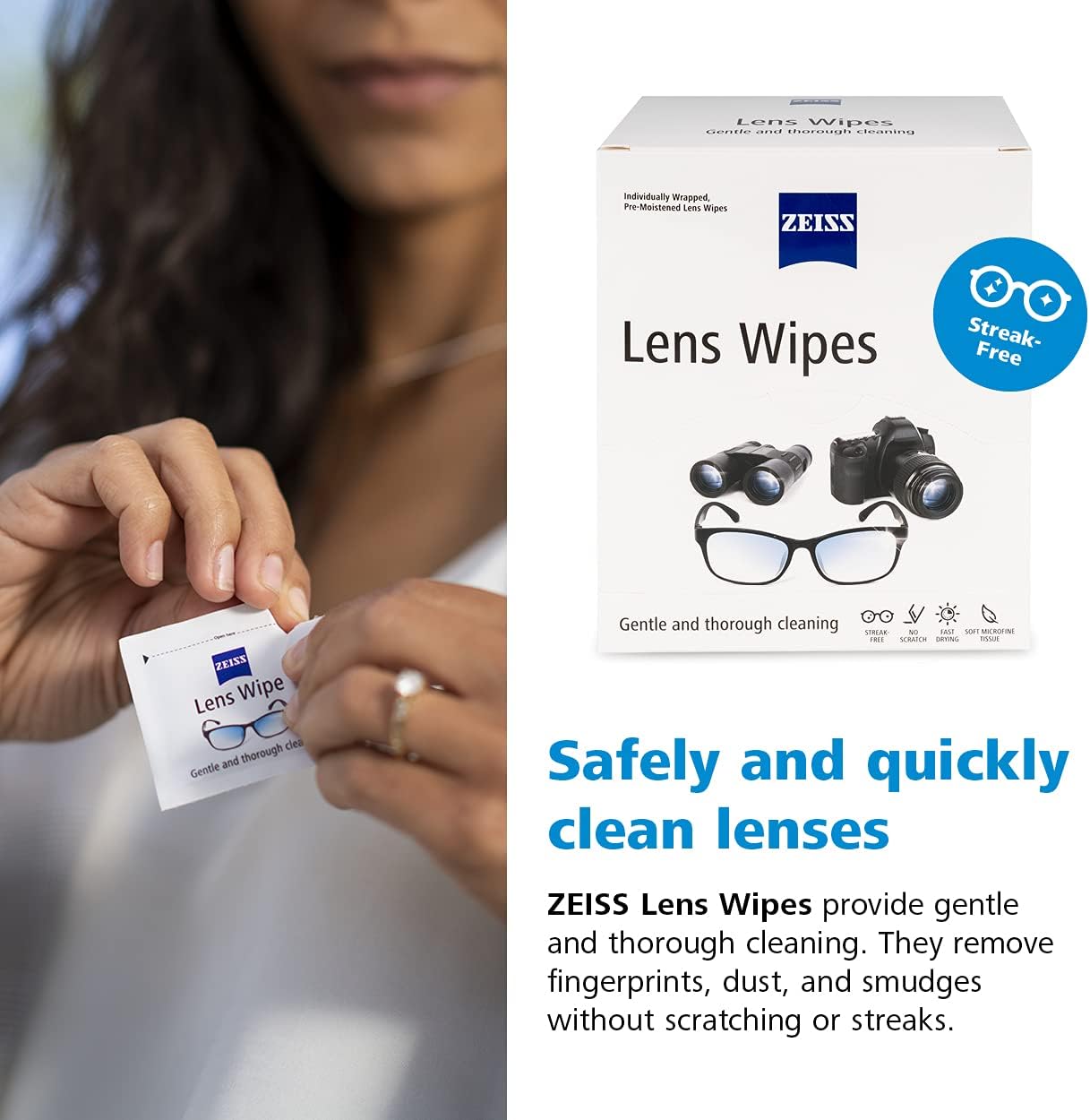 Toallitas Zeiss De Limpieza De Lentes Prehumedecidas 80 Unidades