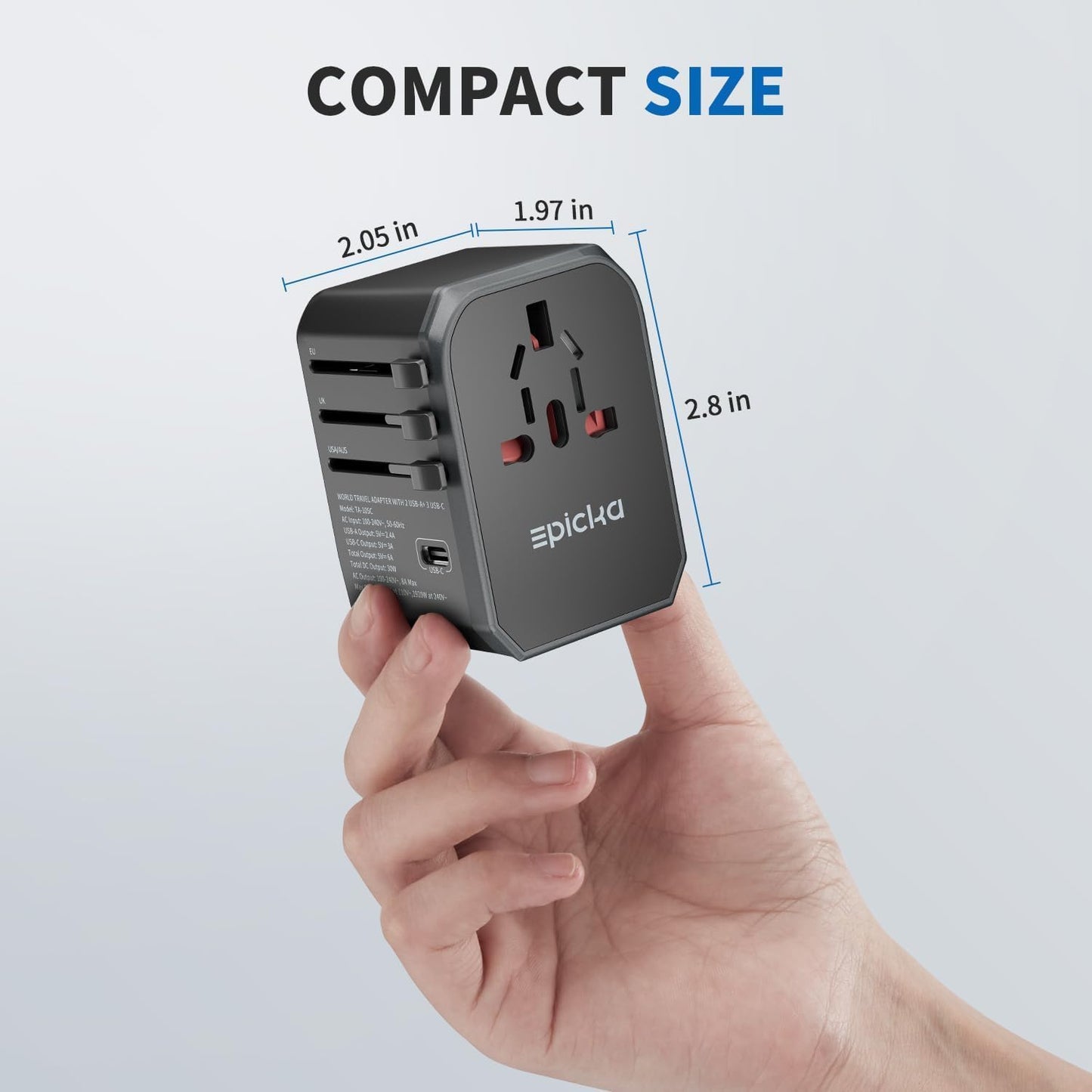 Adaptador De Enchufe Universal Epicka Con 3 Puertos USB-C Y 2 Puertos USB-A