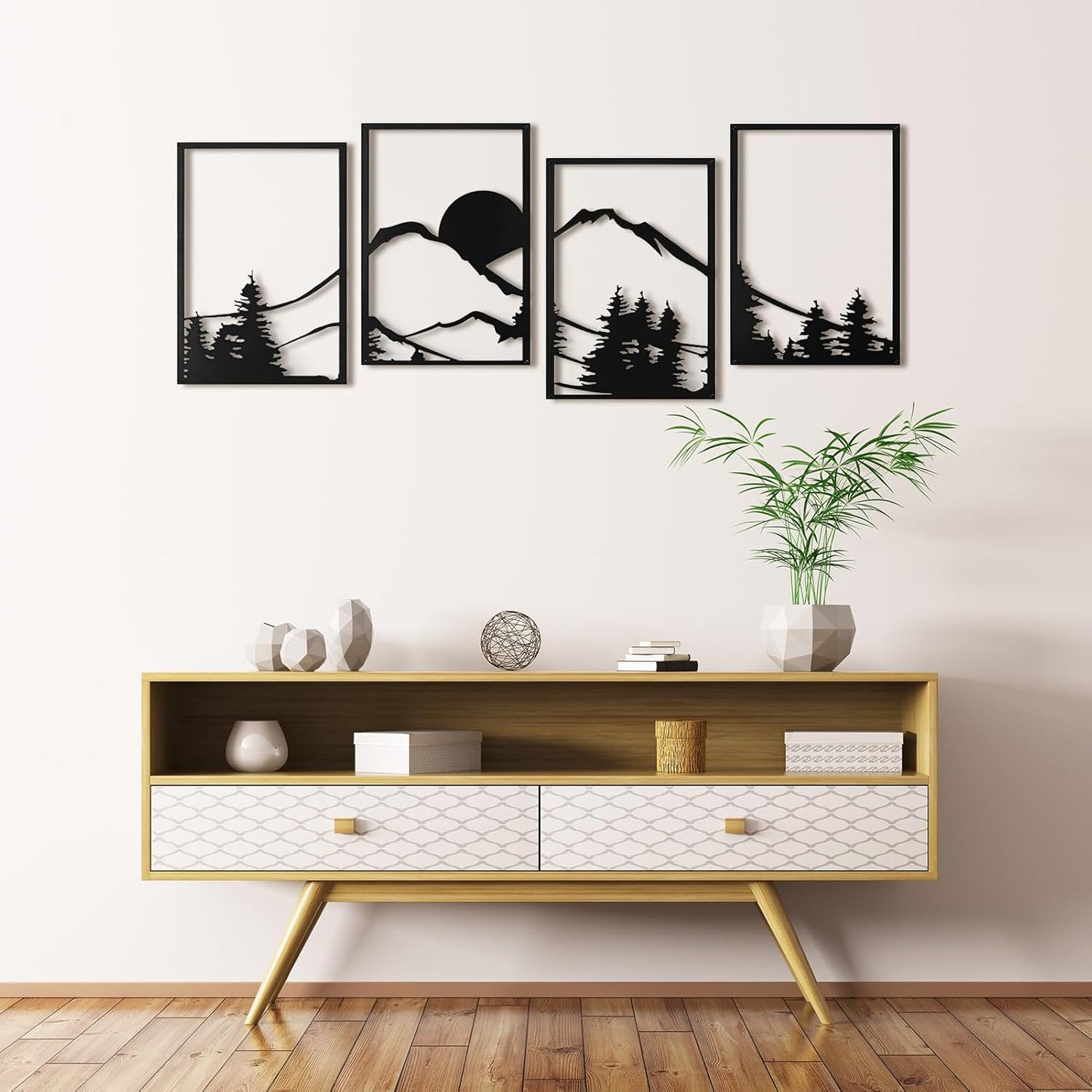4 Piezas Arte De Pared De Metal Negro Art3d