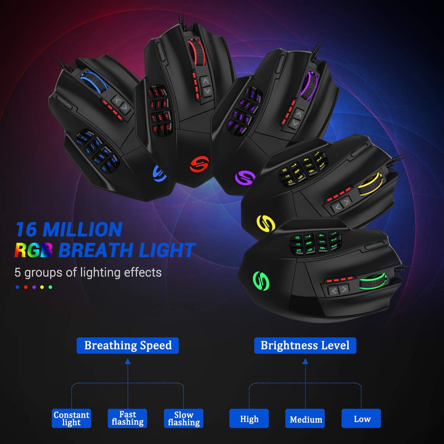 Mouse Venus Pro RGB Wireless MMO Gaming