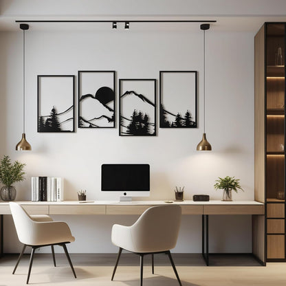 4 Piezas Arte De Pared De Metal Negro Art3d