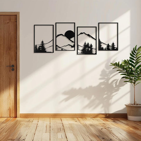 4 Piezas Arte De Pared De Metal Negro Art3d