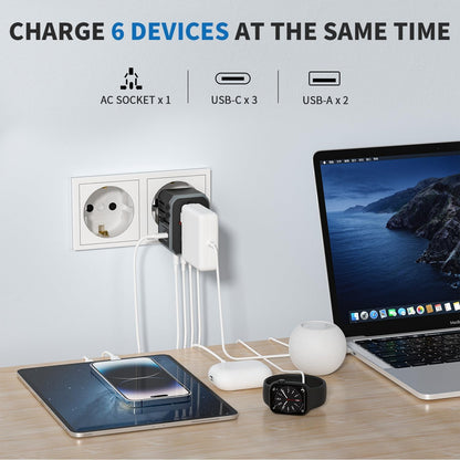 Adaptador De Enchufe Universal Epicka Con 3 Puertos USB-C Y 2 Puertos USB-A