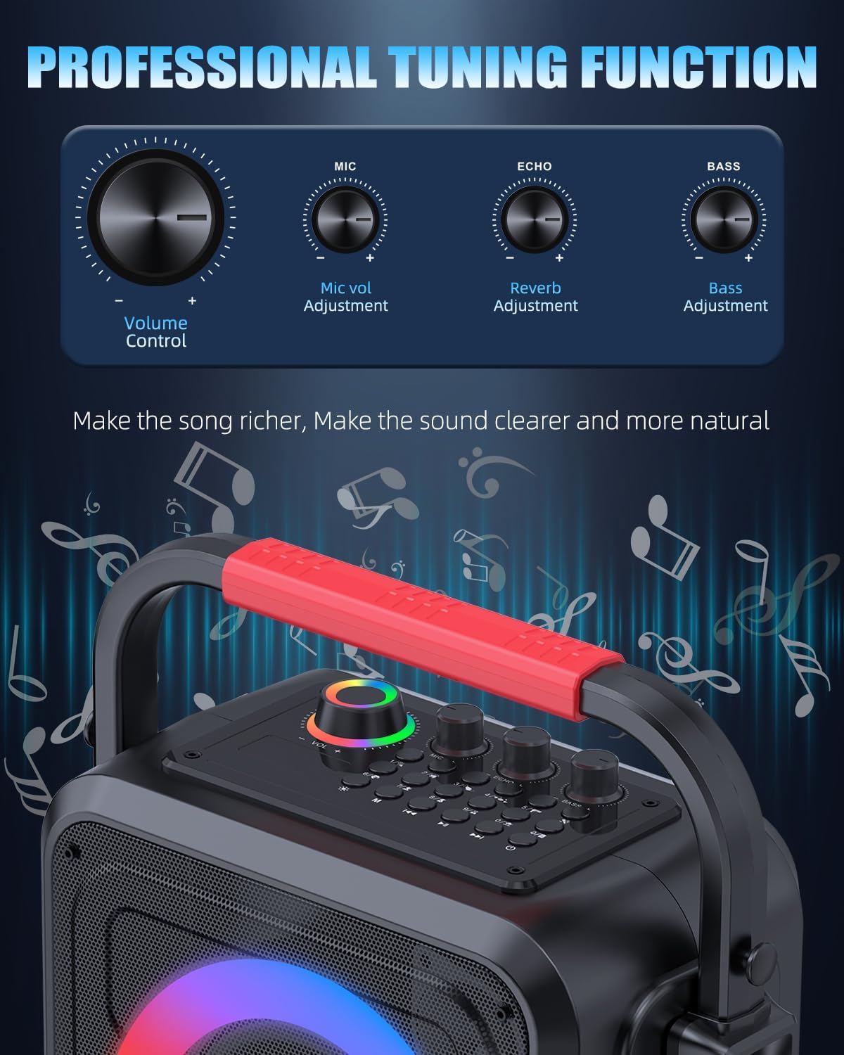 Altavoz Bluetooth Portátil Con 2 Micrófonos Inalámbricos