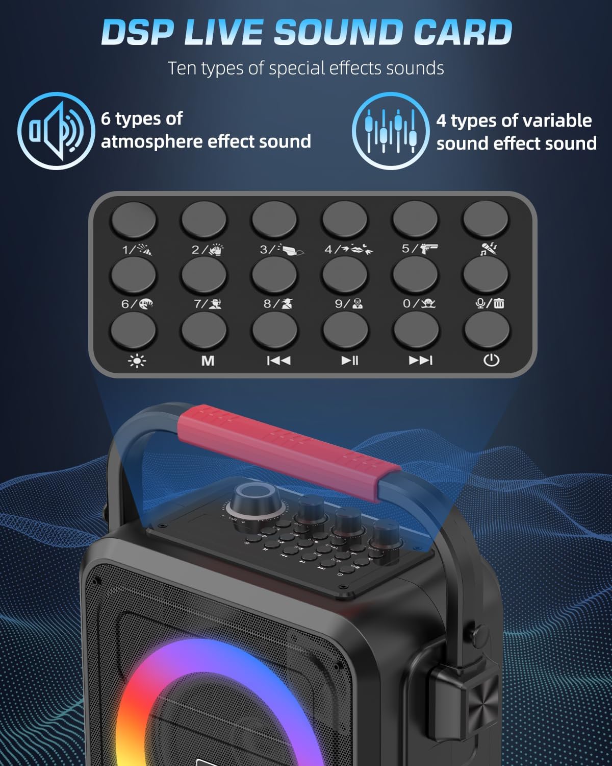 Altavoz Bluetooth Portátil Con 2 Micrófonos Inalámbricos