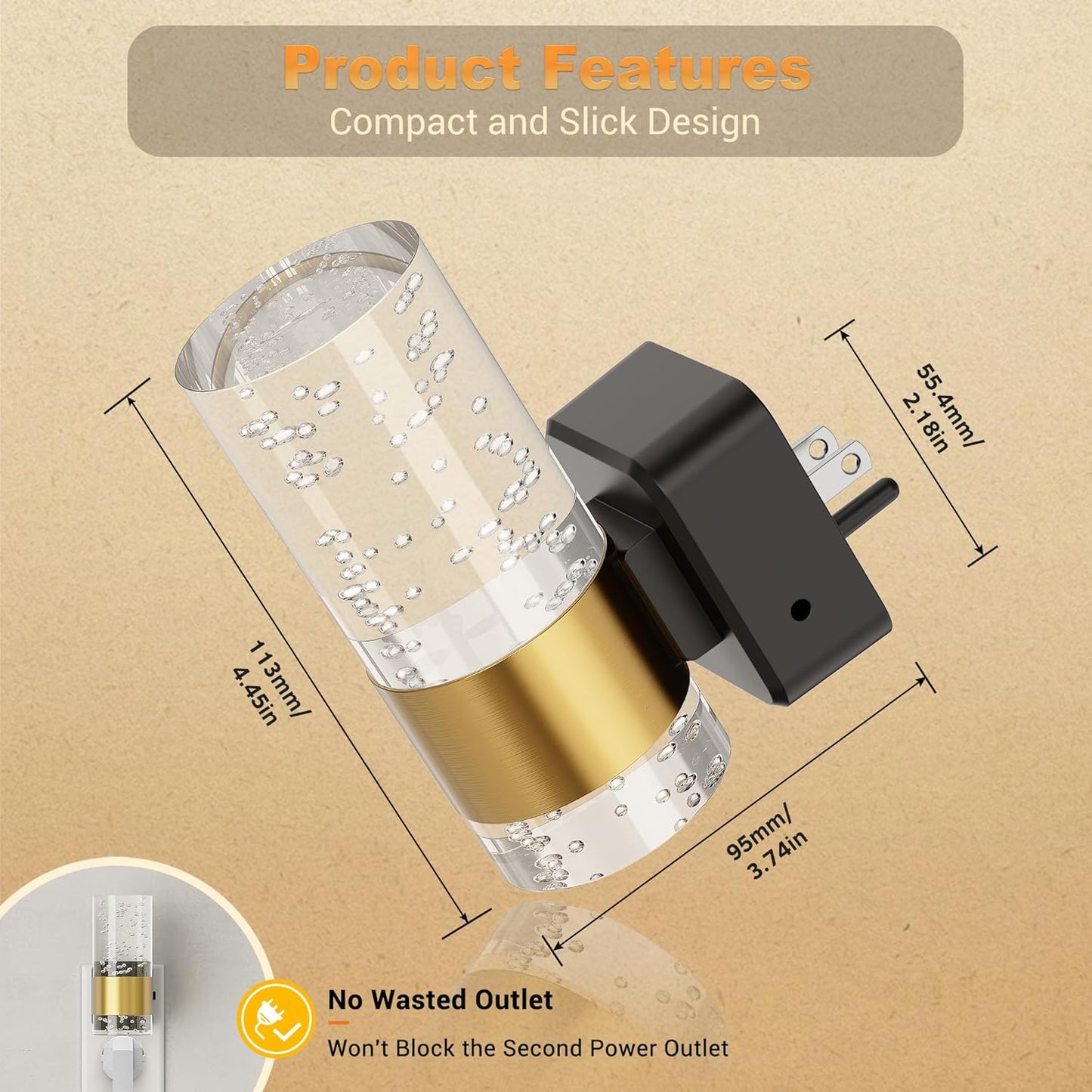 Luz Nocturna JandCase LED Regulable De 3000 K Con Brillo Ajustable (2)