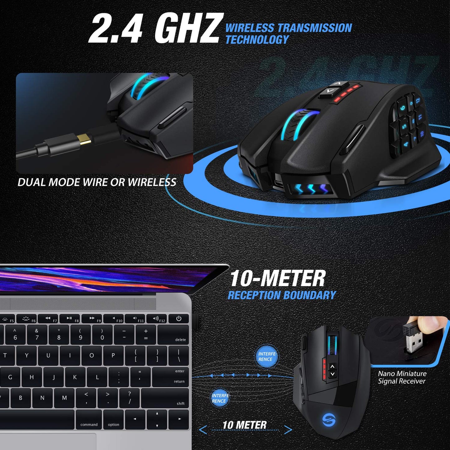 Mouse Venus Pro RGB Wireless MMO Gaming