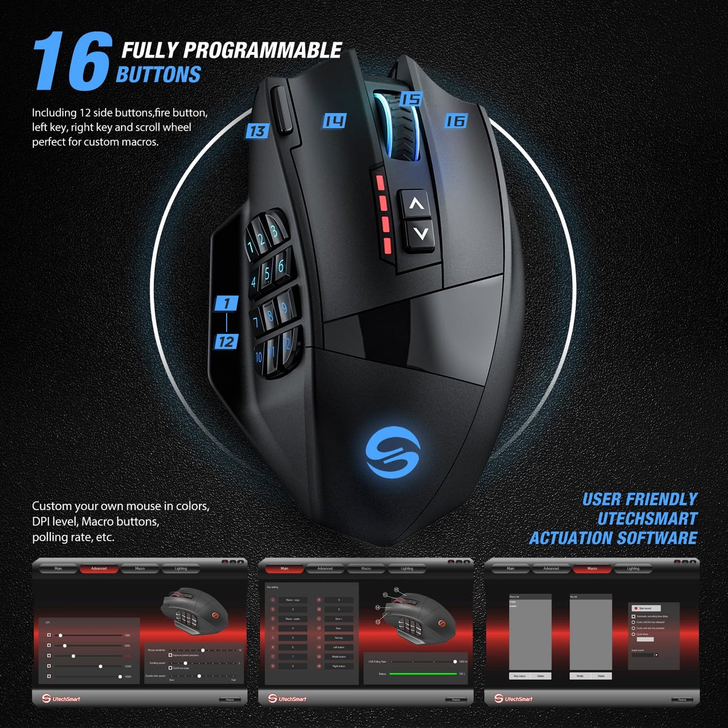 Mouse Venus Pro RGB Wireless MMO Gaming